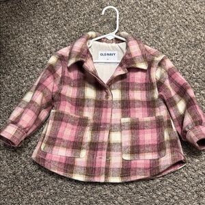 Old Navy Pink and Brown Plaid Coat 2t